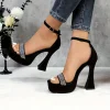 Chunky Platform Heel Sandals - Adjustable Glitter Ankle Straps