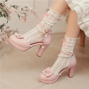 Sweet Style Round Toe Mid-Heel Pumps with Double Adjustable Ankle Straps