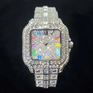 2026 New Luxury Diamond Watch Men Fashion Iced Out Square Colorful Number Watches Hip Hop Bling Jewelry Reloj Hombre for Party