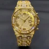 Gold Watches For Men Full Iced Diamond Men's Quartz Watch Luxury Fashion Calendar Wristwatch